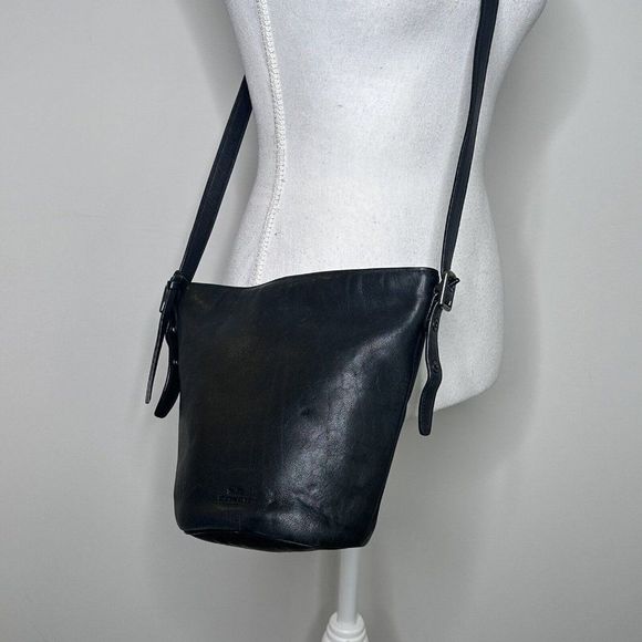 Vintage Coach Leather Legacy Bucket Bag Duffle Tote Black Soft Signature Lining - Picture 2 of 15